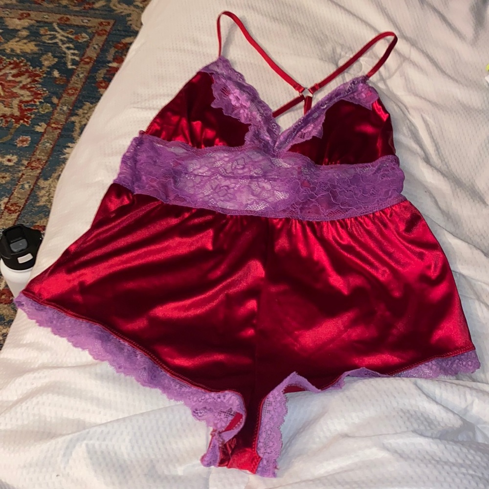 Red and purple lingerie one piece
